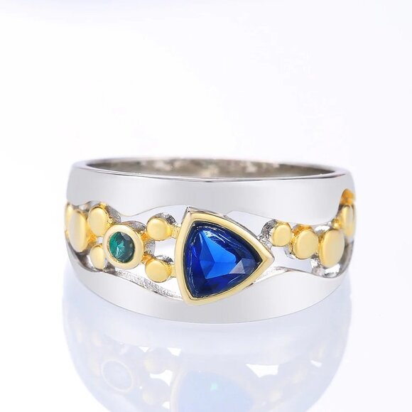 Gold & Silver Ring with Green and Blue CZ Stones – Like New - Picture 1 of 4